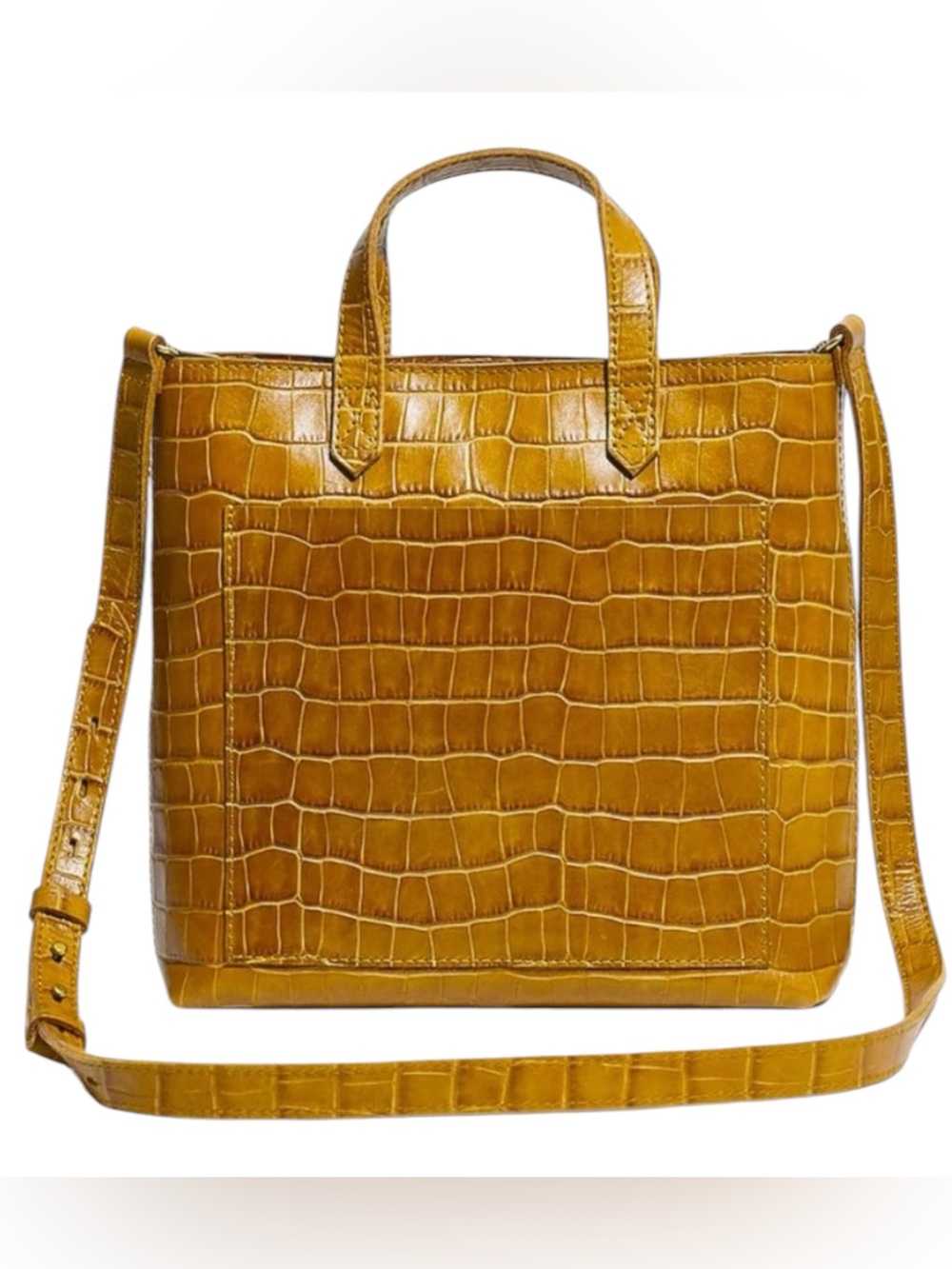 Madewell Transport Zip Top Croc Embossed Leather Crossbody Tote